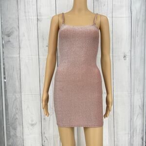 CBR SMALL Y2K Pink Metallic Slip Glam Rock Micro Mini Bodycon Dress